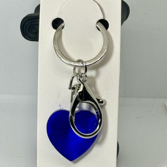 Blue Crystal Heart Keychain Charm - Silver Accent - Picture 3 of 6